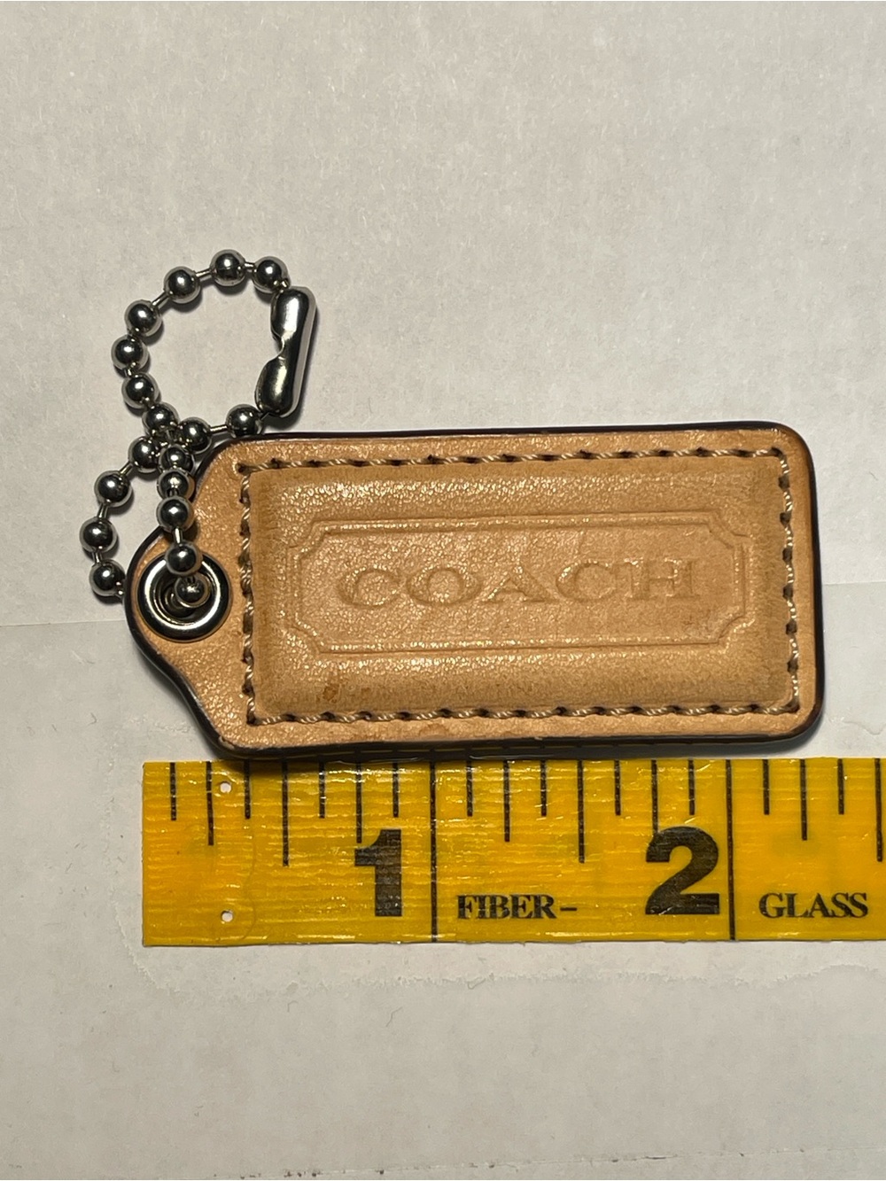 Coach Leather Hang Tag in Tan with Silver Ball Chain - Picture 3 of 3